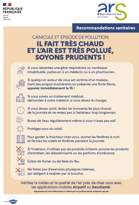 Recommandations de l'ARS pour les épisodes de canicule et de pollution