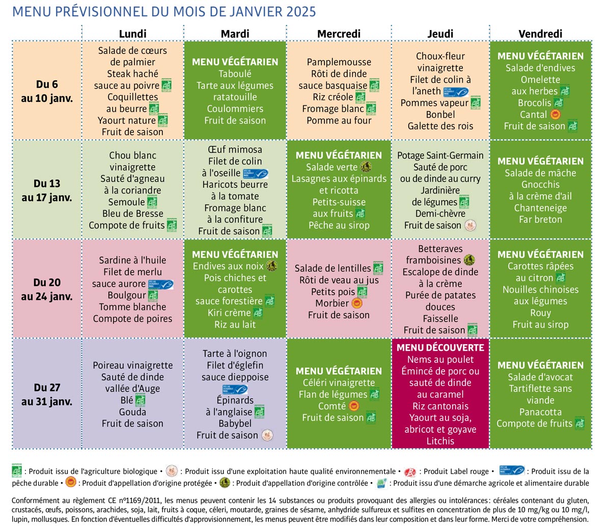 Menu JANVIER 2025 