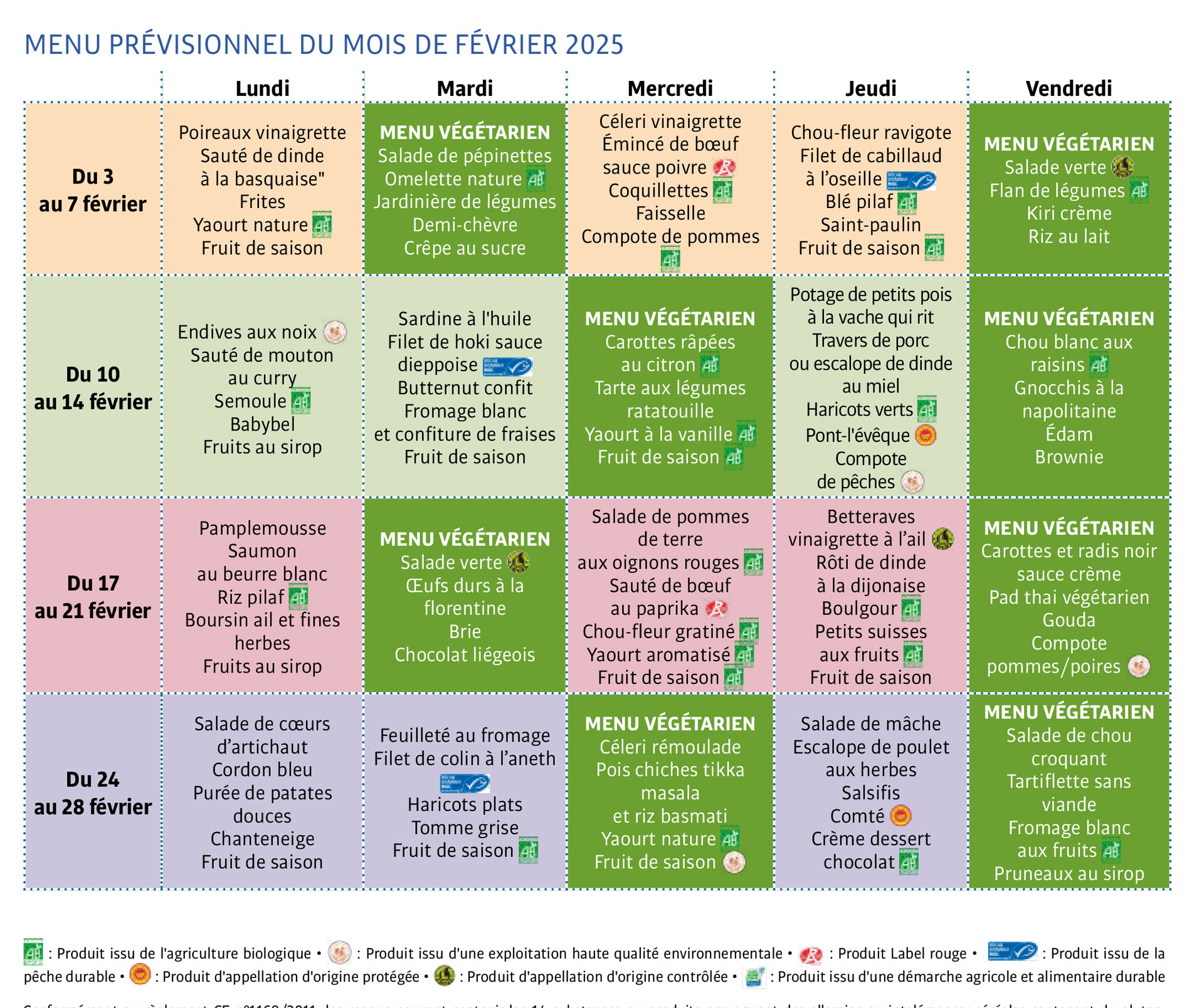 Menus de février 2025 à Cachan