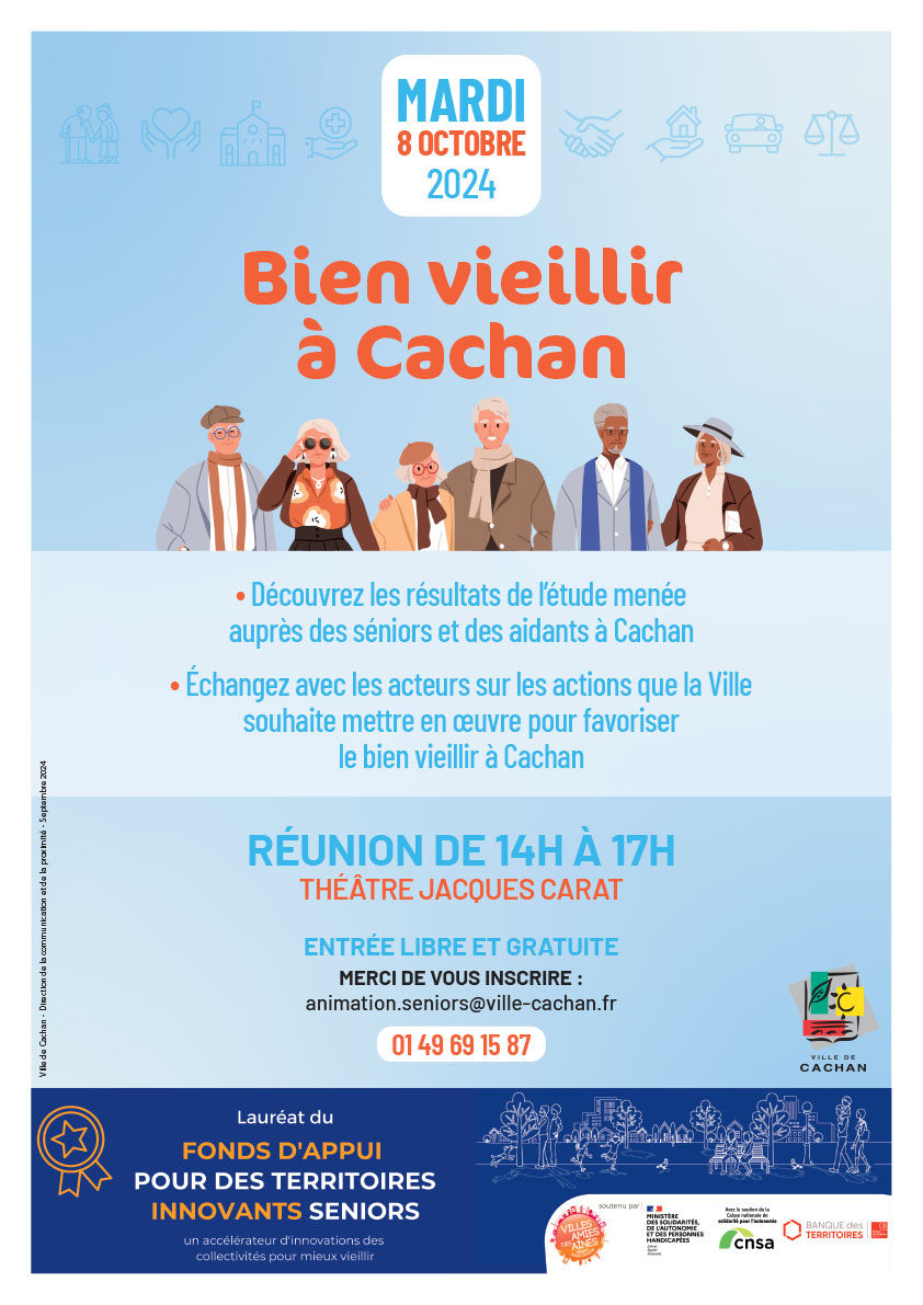 Affiche Bien vieillir à Cachan Réunion du 8 octobre 2024